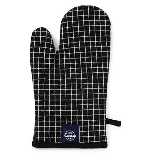 Image of Encasa XO Oven Gloves for Microwave (2 pc Set) - Heat Proof, Thick & Safe | Longer 18x30 cm Mittens for Protection in Kitchen Cooking & Baking - Butcher Checks Black