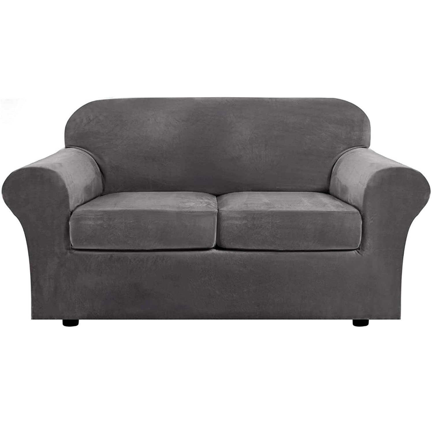SYLC Sofa Cover Stretch Loveseat Sofa Slipcover 2 Seater with 2 Separate Cushion Covers Velvet Couch Cover 3 Piece Luxurious (Grey)