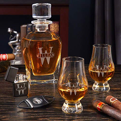 Personalized Bourbon Decanter Set with Glencairn Glasses - 5pc