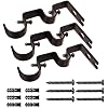 TLBTEK 3pcs Brown Curtain Rod Bracket, Double Curtain Rod Hanging Brackets Wall Mount Heavy Duty,Adjustable Curtain Rod Holders Hardware for Window, Bedroom, Home Curtain rods,Drapery Rod