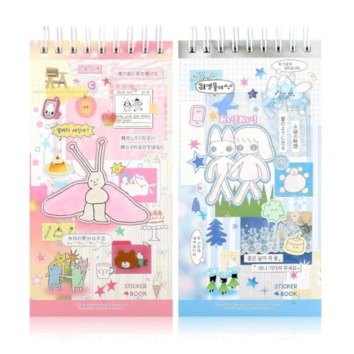 HASTHIP 2 Pcs Japanese Sticker Book, Pastel Aesthetic Die Cut Pad | Easy Peel Adhesive Pages, Layered Journaling and Scrapbooking, Pastel Accents for 