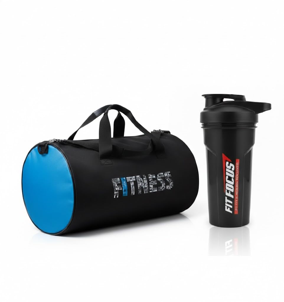 true indian Fitness Gym Bag with Protein Shaker Bottle, Blue and Black, Waterproof Leather Duffle Bag for Men and Women, Stylish Gym Kit (Black)-picture-3