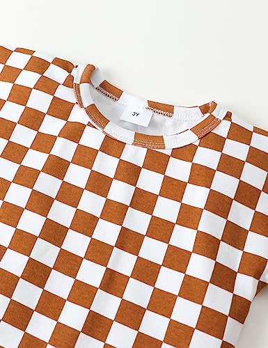 Frloony Toddler Baby Boy Clothes Kids Summer Outfits Checkerboard Plaids Short Sleeve T-Shirt Tops + Shorts 2Pcs Clothing Set (Coffee, 9-12 Months) #TOP2