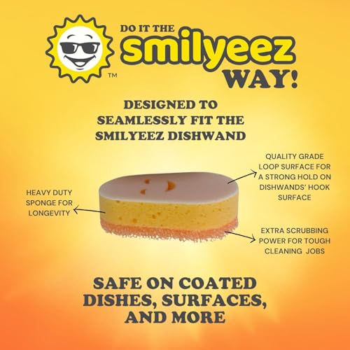 Image of Smilyeez Caddy Combo, Sink Caddy, Smiling Handle, 2 Scrub Moji Sponges, Dishwand with 2 Mini Moji Sponges (Light Blue)