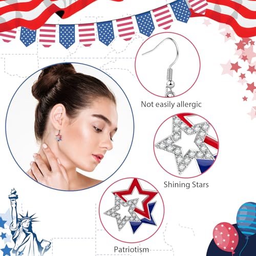 July 4th Independence Day Earrings American Flag Five-pointed Star Earrings Dangle Earrings for Women Independence Day Gifts3