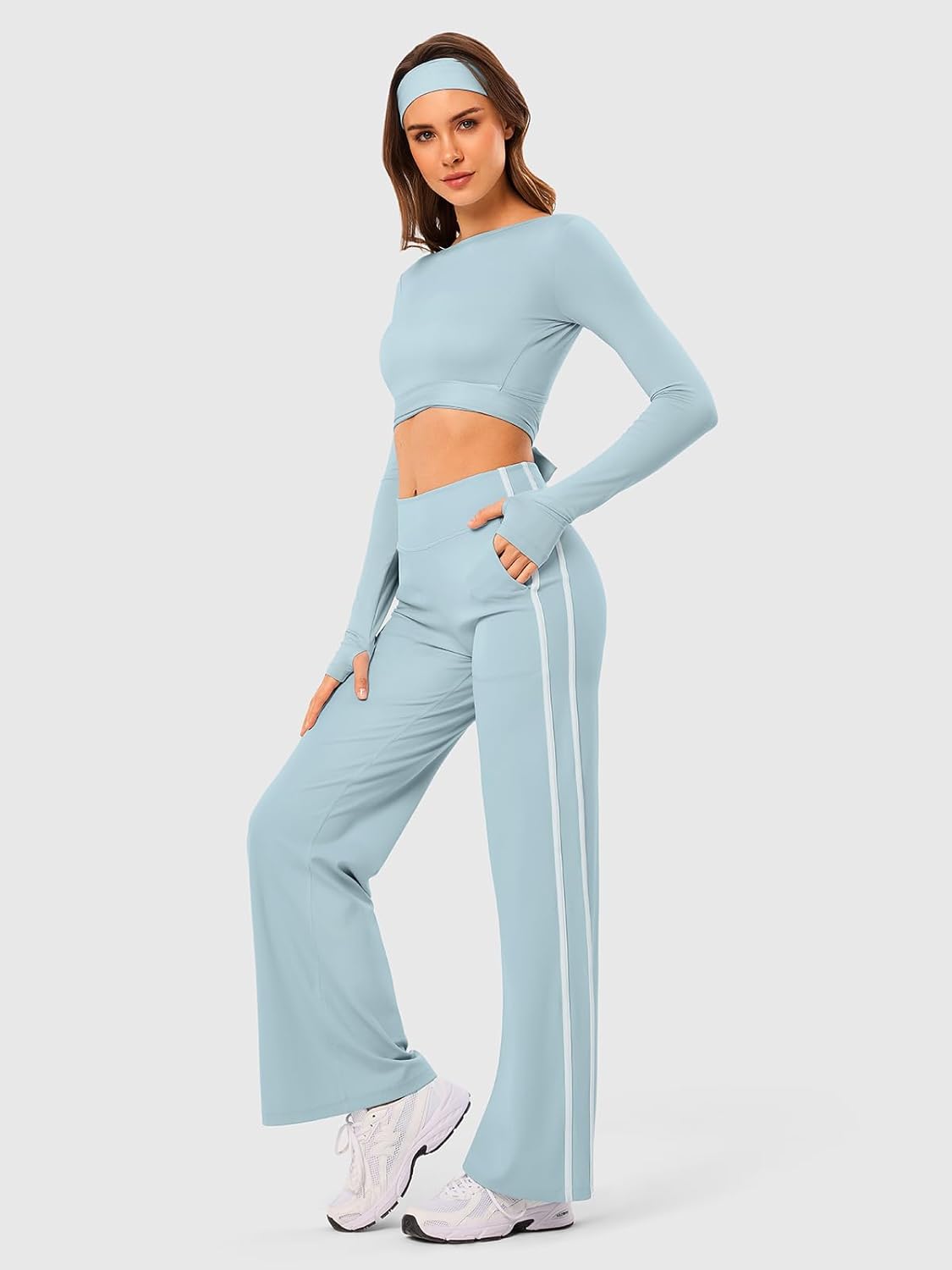 Pilates Wrap Top for Women, Cropped Workout Tie Tops with Long Sleeve & V Neck, Slim Fit Yoga Layering Shirts - Image 5