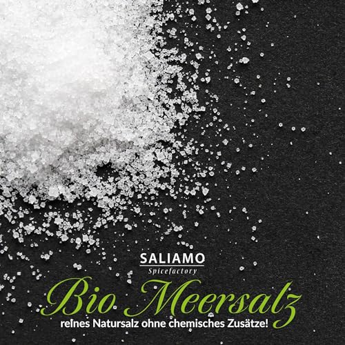Saliamo | 900g BIO Meersalz fein, feines BIO Meersalz aus Spanien, Natursalz ohne Zusätze, unraffiniert, nicht jodiert, ohne Rieselhilfe, Premium Naturprodukt mit feiner Körnung