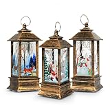 Christmas Lanterns, 3PCS Christmas Decorations Lights Vintage Xmas Candle with LED Tea Light Santa Claus Elk Snowman Pattern ,Fireless Candles Lamp for Party Decor Xmas Lantern Decorations