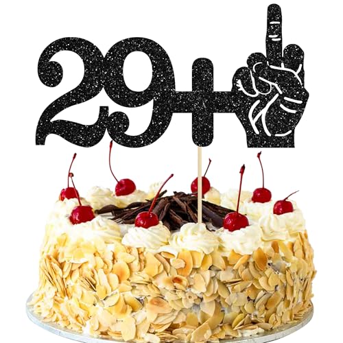 Ephlyn 1Pc 29+1 Black Glitter Cake Topper 30th Birthday Party Cake Decorations for Funny Thirty Years Old Birthday Party Supplies