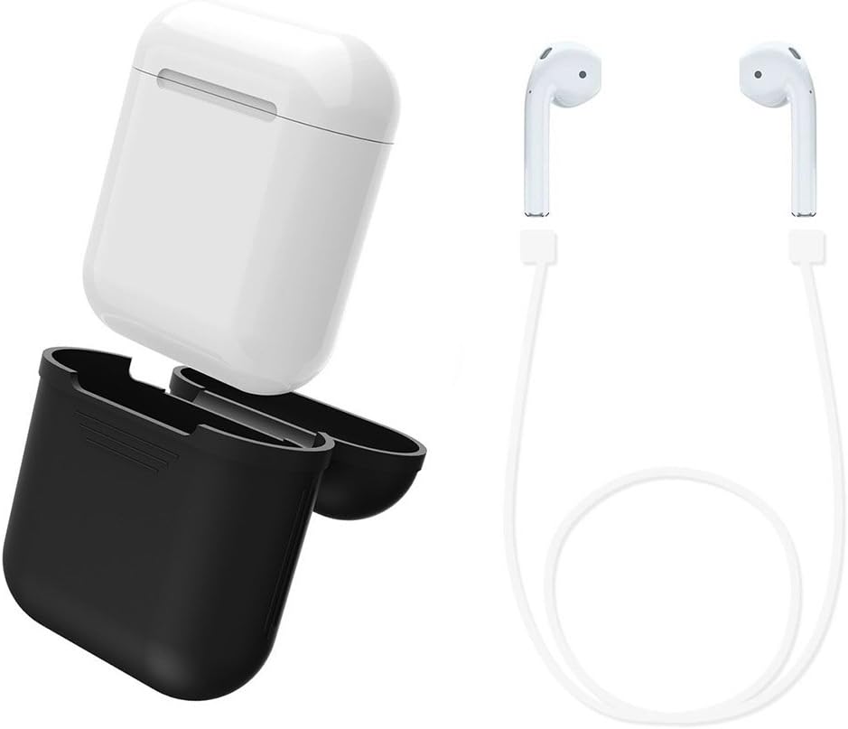 AresKo Protective Case for Apple AirPods, Silicone Sleeve Soft Case Cover for Apple In-Ear Bluetooth AirPods, with a Free Anti-lost Airpods Strap, Black
