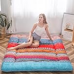 Japanese Floor Mattress Futon Mattress, Thicken Tatami Mat Sleeping Pad Foldable Roll Up Mattress Dormitory Mattress Pad Floor Lounger Pillow Bed (Bohemian A, 135 x 200 cm)