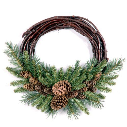 National Tree Company Artificial Christmas Wreath, Green, Grapevine, Decorated with Pine Cones, Evergreen Branches Christmas Collection, 16 Inches