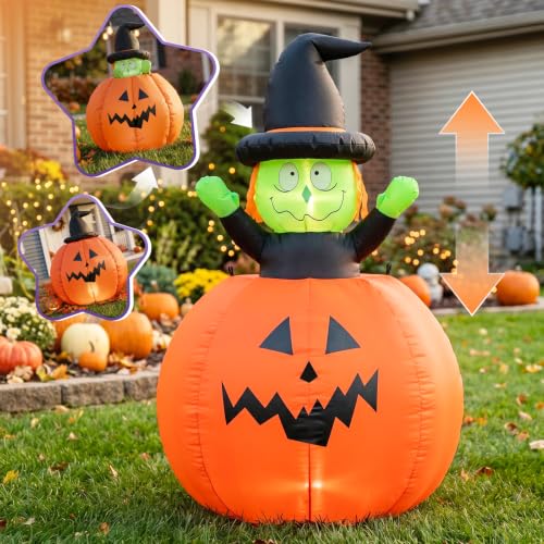 DROFELY 4ft Halloween Pumpkin and Witch Inflatable Pop Up Decoration - image 1