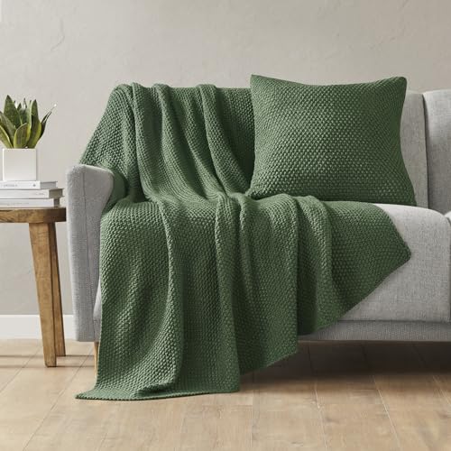 Image of Ink+Ivy Bree Knit Throw Blanket for Bed, Sofa, and Couch, Lightweight, Breathable, Soft & Cozy Summer Blanket, Throw (50 in x 60 in) Green