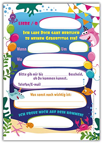 12 cartes d'invitation pour anniversaire d'enfant fille garçon requin avec 12 enveloppes, 12 sachets, 12 autocollants - Image 5