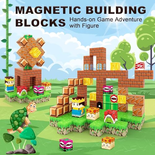 Image of 74 Pcs Magnetic Building Blocks Set for Kids Minecraftd Style Educational Construction STEM Learning Building Blocks Set Gift Toy for Kids Boys & Girls (B-3)