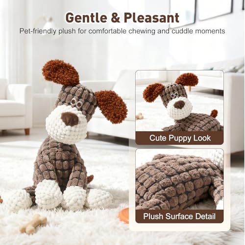 2026 New Dog Toys, Indestructible Plush Dog Toy for Aggressive Chewers, Interactive Squeaky Soft Puppy Chew Toy, Durable Teething Toys for Small Medium Large Dogs (Brown)