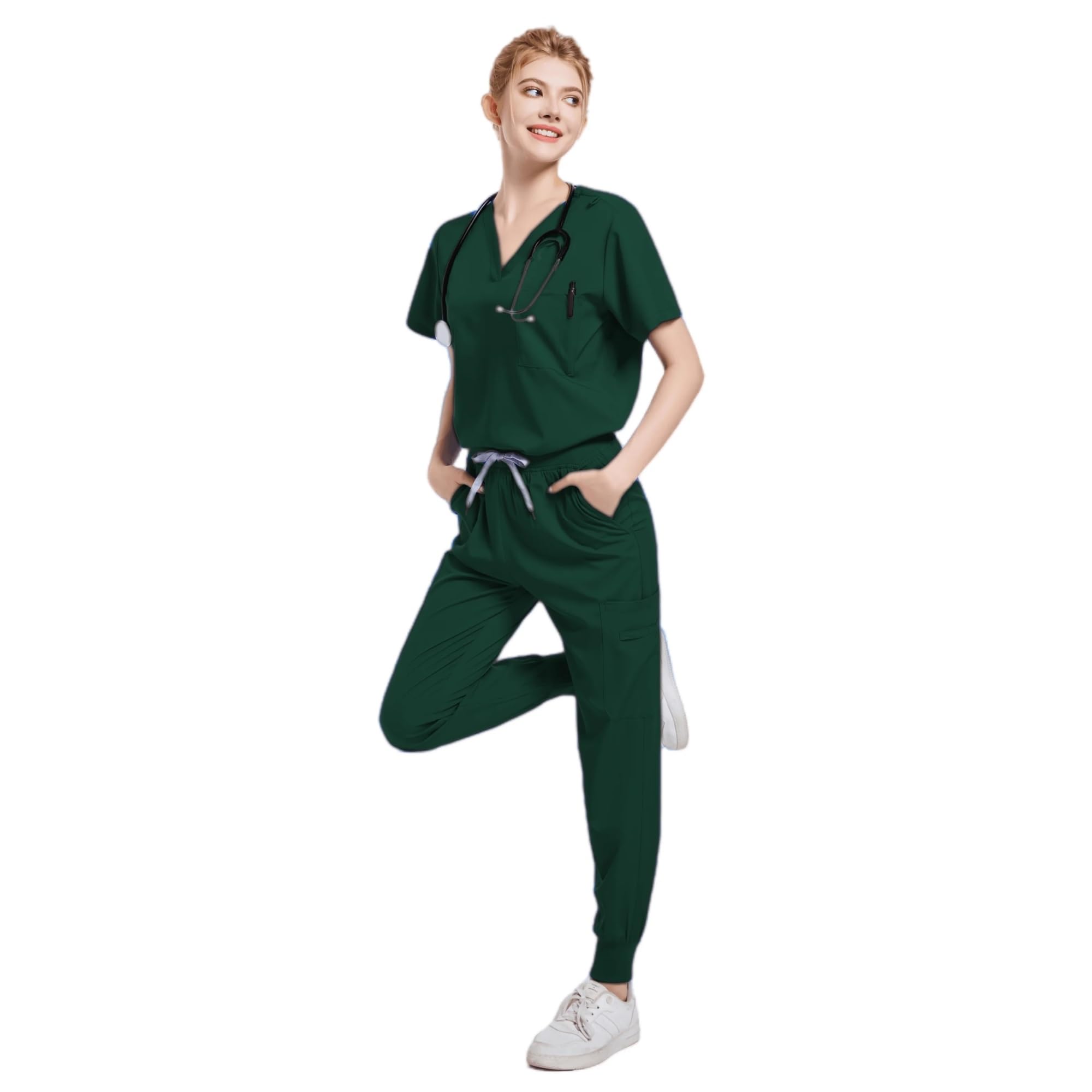 Uniforme de Enfermera Ropa Traje Dividido de Manga Corta Cepillado a Mano Mascota Dentista Enfermera Ropa de Trabajo Hombres Ropa de Cuidado Uniforme de Enfermera(Dark Green,XL)