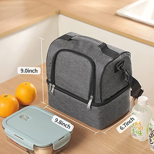 Hanklph Double Layer Lunch Box For Women/Men, Insulated Lunch Bag Large Adults, Reusable Lunchbox Cooler Bag，Suitable For Work Picnic Hiking Beach (Grey) #TOP1