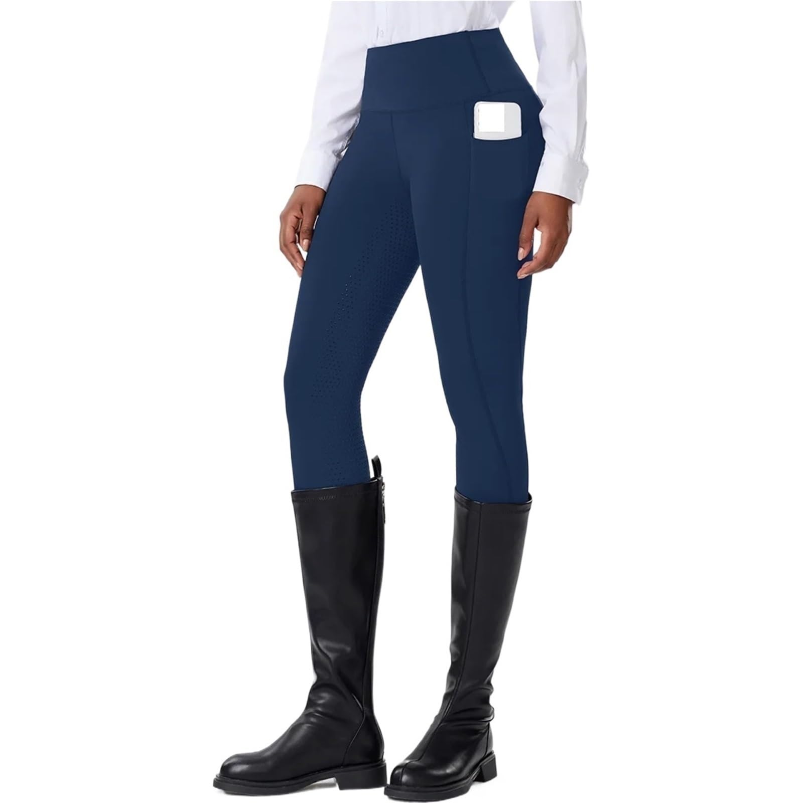 Einfarbige Reithose for Damen aus Silikon, rutschfest, elastisch, hohe Taille, Bauchkompression, eng anliegende Für Reitsport
