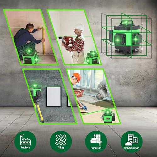Image of TOMAHAWK BMT-1666 16 Lines Green Laser Level Pro, 4x360 4D Green Cross Line Professional Laser for Construction, Two 360 Vertical /Horizontal Level Pulse Mode | 1 Mtr Tripod |