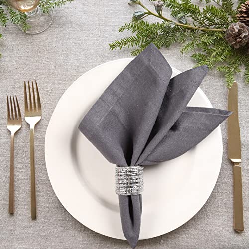 Silver Glass Beaded Napkin Ring Holder - Set Of 12 - Very Elegant & Perfect For Dinner Table Décor/Mothers Day Home Decoration/Fathers Day/Independence Day/4Th Of July/Party/Wedding & Everyday Use #TOP3