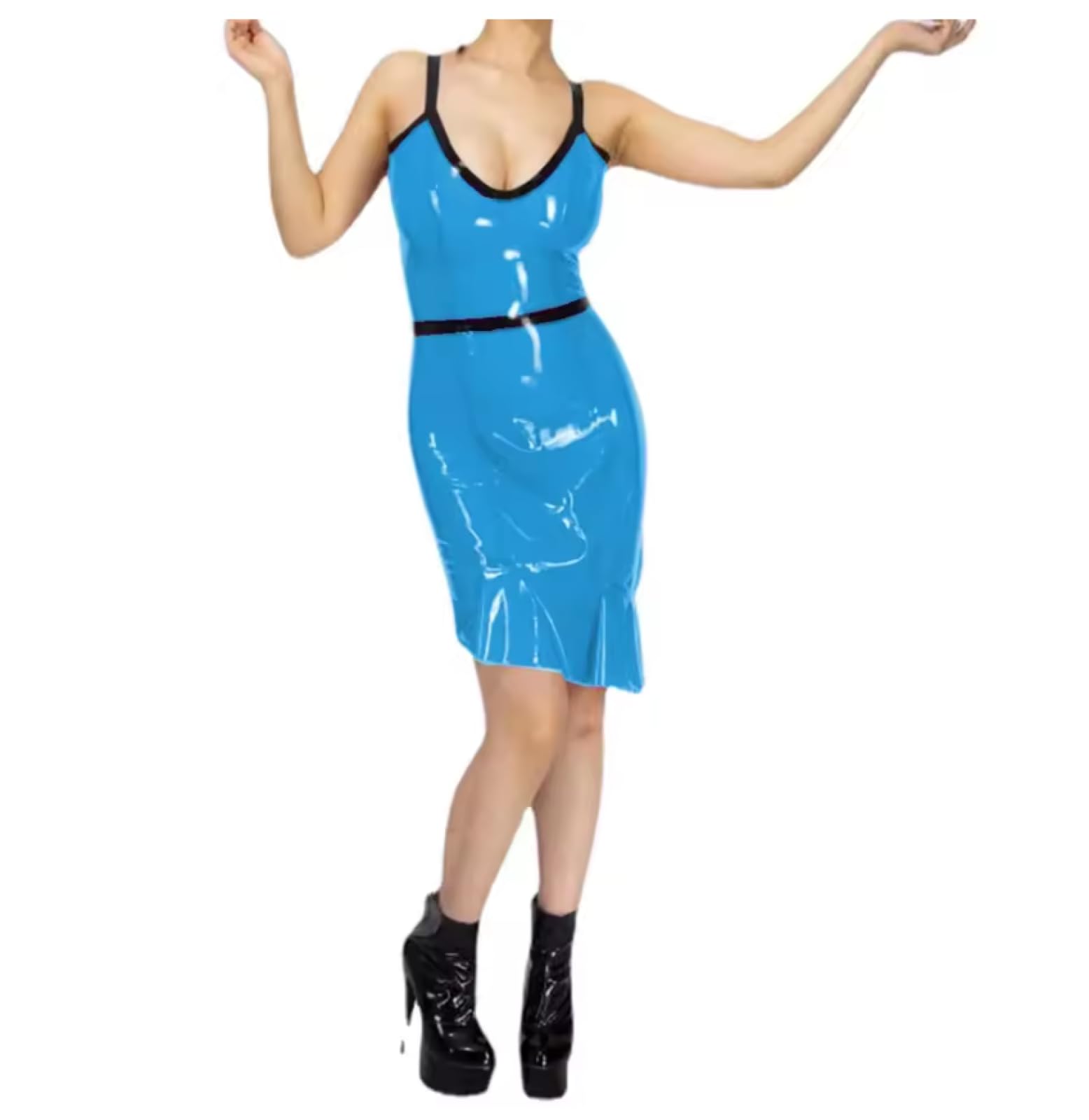 Personalizzazione profonda di Clubwear dei vestiti del patchwork della trasparenza dell'imbracatura della cinghia del collare del PVC V mini