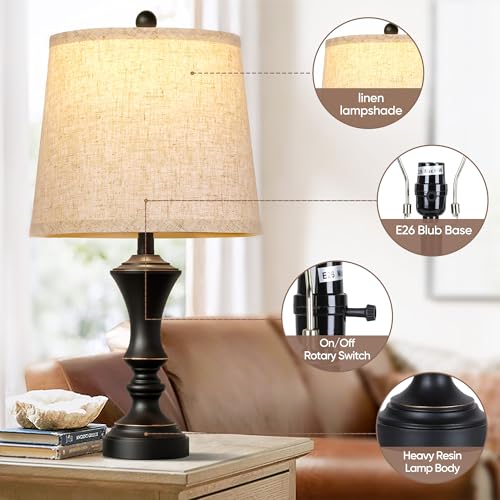 ROTTOGOON-Retro-Table-Lamps-Set-of-2-Nightstand-Lamp-for-Bedroom-Vintage-Rustic-Table-Lamps-for-Living-Room-Traditional-Nightstand-Bedside-Lamps-22-Black-Bulb-NOT-Included