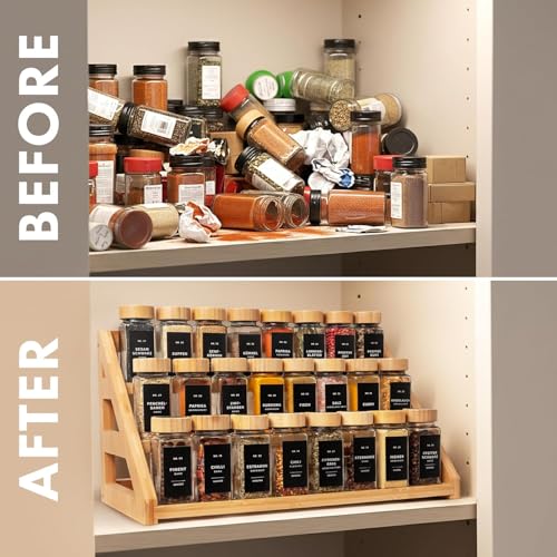Image of Spice Rack, Spice Organizer -3 Tier Bamboo Spice Racks, Solution for Spice Storage in Kitchens, Countertops,Storage Rooms and Other Places