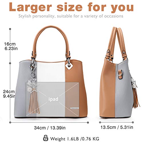 Handbags for Women with Multiple Internal Pockets in Pretty Color Combination (Extra Large - Khaki) - Thumbnail 3