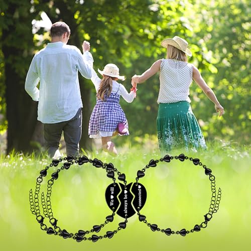Image of 3pc Puzzle Heart Pieces Bracelets for Women Adjustable Stainless Steel Black Heart Link Bracelet for Sisters Friend Family Friendship Gifts YA4838