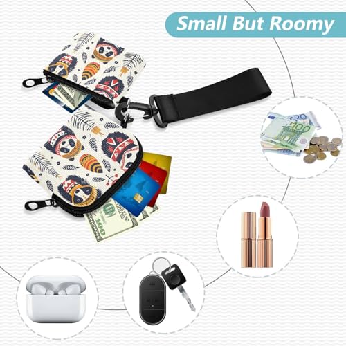 Indian Panda Cartoon Women's Dual Wallets Business Card Cases Slim Portable Business Card Case Money Organizer with Wristlet Strap for Ladies 2 Pcs2