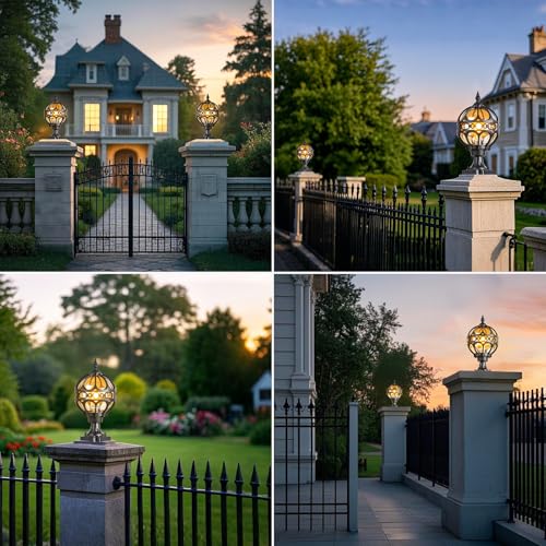 Image of Outdoor Globe Post Lights, Black Sphere Post Lamps Fixture with Pier Mounting Base, Waterproof and Rustproof Aluminum Outdoor Post Lamps for Lawn Porch Garden Trail Patio Fence Deck No Sensor
