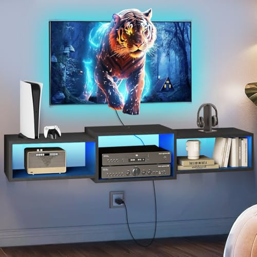 Listado de Centro de Entretenimiento . 49 FURRIFIC Mueble para TV Flotante con Luces LED, Centro de Entretenimiento para TV, 3 Espacios Abiertos Amplio Espacio de Almacenamiento y diseño Minimalista, Adecuado para Sala de...
