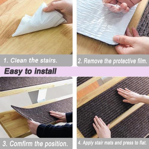 Alfombrillas lavables antideslizantes para peldaños de madera de interior 6