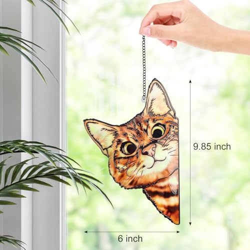 Remiawy Stained Glass Window Hanging, Funny Peeking Cat with Metal Chain and Hooks Window Indoor Decoration and Christmas, Mother's Day Birthday Pet Sympathy Gifts for Cat Lover — view 6