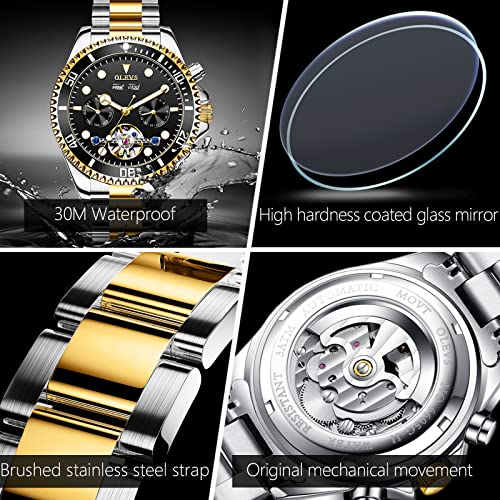 Olevs Mens Watches Automatic Unidirectional Rotating Bezel Black Dress Luminous Waterproof Watches For Men #TOP5