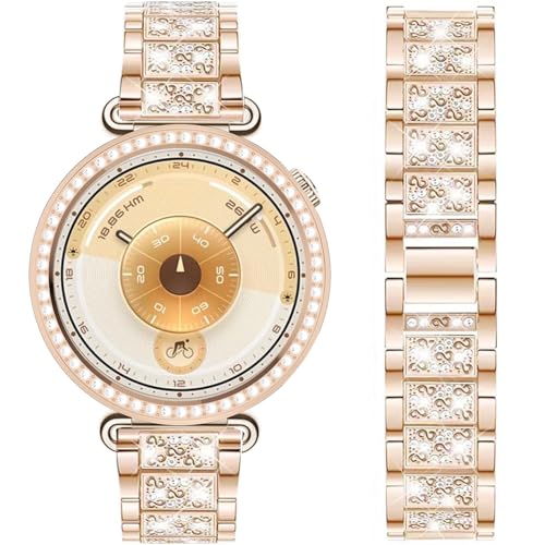 DEALELE �o���h�ƃP�[�X Huawei Watch GT 6 41mm�Ή� 18mm �L���L�����郉�C���X�g�[���_�C�������h���^���u���X���b�g ����̂���ی�P�[�X�t�� �J�o�[�����p GT 6 Watch 41mm �����p ���[�Y�S�[���h