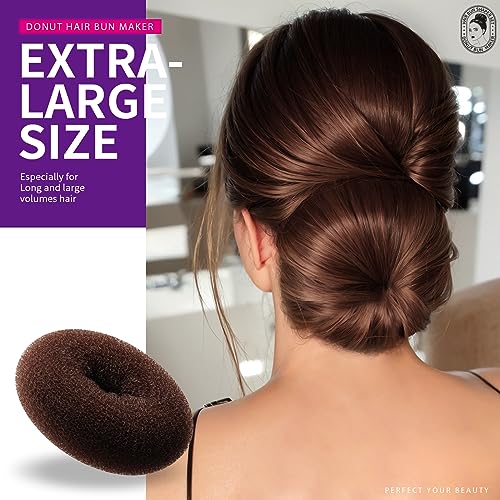 Donut Hair Bun Maker Set - 7 Rings (1 Extra-Large, 2 Large, 2 Medium, 2 Small), 5 Elastic Bands, 20 Hair Pins, Dark Brown
