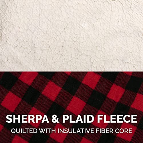 Furhaven Reversible Small Dog Coat, Washable & Insulating W/ Leash Access - Sherpa & Plaid Fleece Flex-Fit Jacket - Cream/Red, Small #TOP5