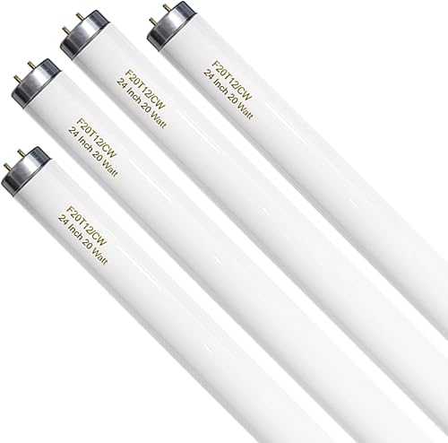 F20T12/CW - Bombilla de 20 W, color blanco frío, tubo fluorescente T12 de 24 pulgadas, 20 W, compatible con Philips Sylvania GE G13 Cap 4 unidades