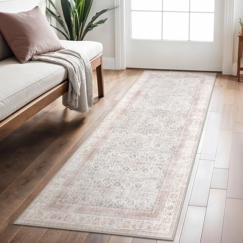 BEIMO 60X180CM Area Rugs for Bedroom,Vintage Boho Carpets for Living Room Non Slip Machine Washable Rug Short Low Pile Rug for Kitchen Dining, Hallway, Office-Beige