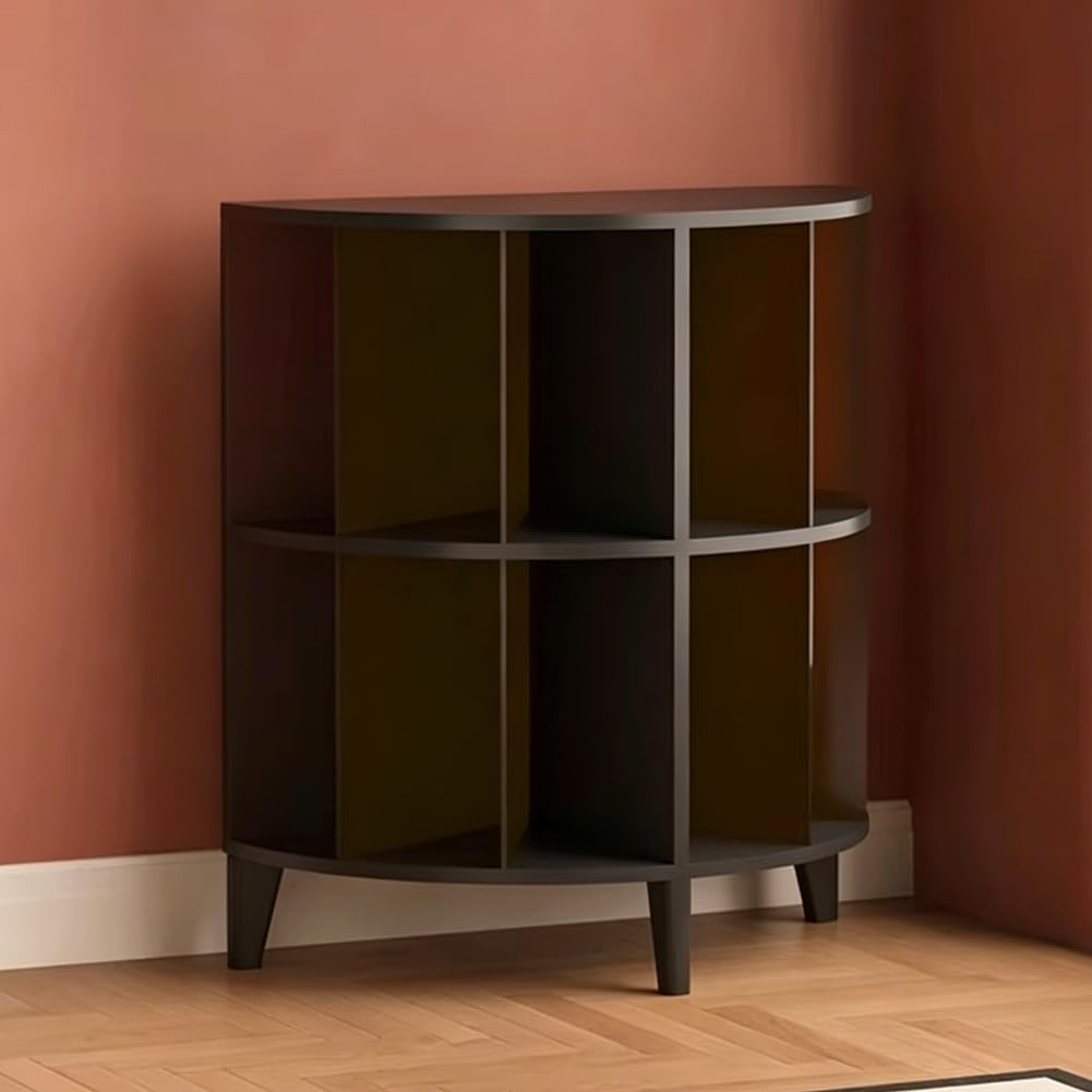 DLLDQBD Halbkreisförmiger Schallplatten-Aufbewahrungsschrank – Holz-Ständer Für Lautsprecher Und Plattenspieler, Offenes Regal Design, Stand-CD- Und Plattenständer, Medien-Kassette(Color:Black Walnut)
