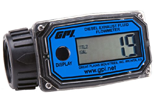 GPI 113255-24, 01N31GM-U Nylon Turbine DEF Flowmeter with Digital LCD Display, 3-30 GPM, 1-Inch FNPT Inlet/Outlet