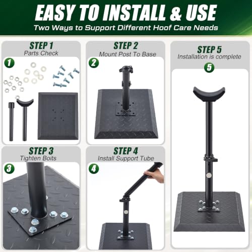 Image of Zonon Farrier Horse Hoof Stand, Tool-Height Adjustable Metal Horse Hoof Trimming Tools, Extra-Large Base Enhances Stability, Blacksmith Farrier Stand(Black,Metal Square Base)