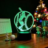 EleBikk 3D Baseballschläger Nachtlicht, LED Lampe mit 7 wechselnden Farben, Baseballspieler Dekoration, ideale Wahl für Jungen, Kinder und Baseballfans.