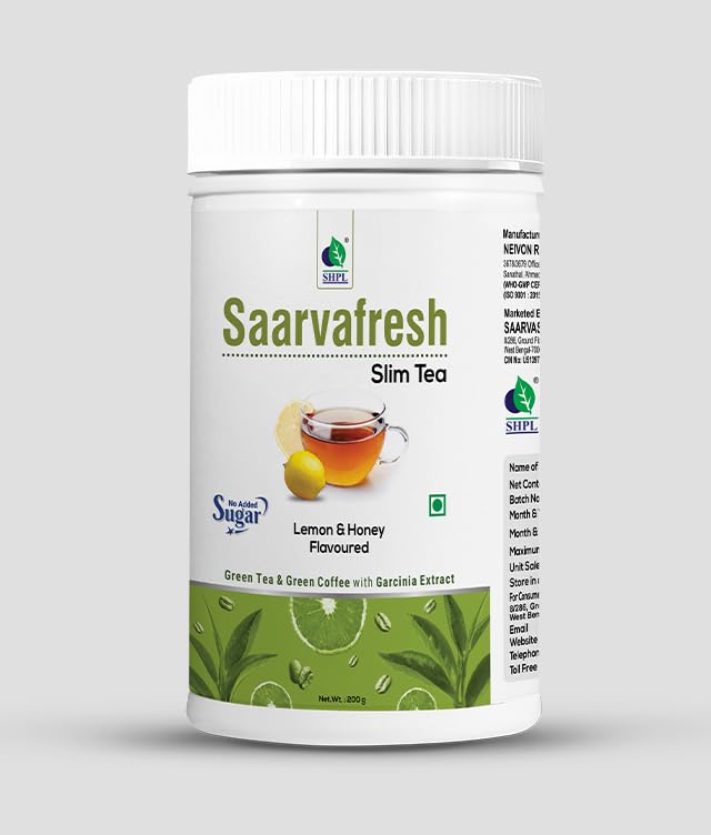 Premium Saarvafresh Slim Tea, Lemon & Honey Flavour, Green Tea & Green Coffee with Garcinia Extract, No Added Sugar, 200g (PACK OF 1)-image-34