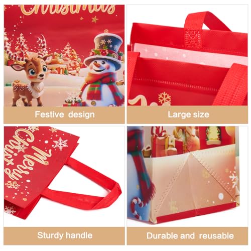 4pcs Christmas Tote Bags Gift Bags : Large Capacity Non-woven Fabric Gift Bags 16.2x11.8x6.3 inches - Reusable Christmas Shopping Bags - Image 3