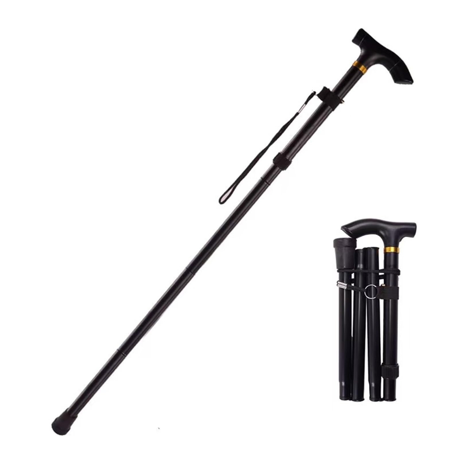 ZXDdxjiu Telescopic Outdoor Folding Hiking Stick for Seniors - 5-Section Adjustable Travel Climbing Cane(Black)