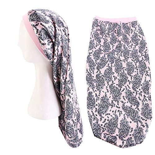 Extra Long Satin Bonnet Sleep Cap Long Bonnet for Braids Hair Loose Cap (Pink Paisley)